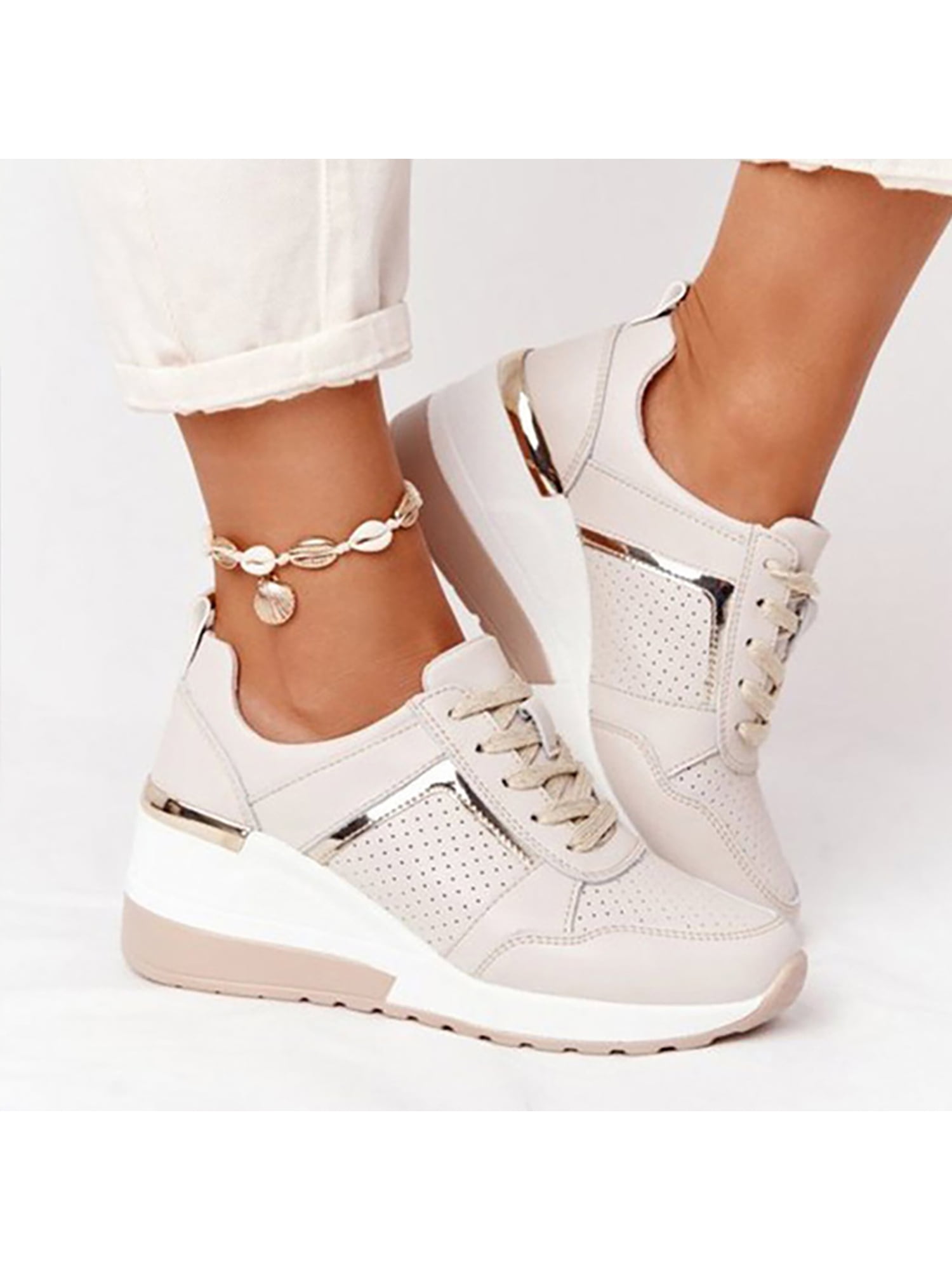 Amazon.com | SERNIAL Womens White Platform Sneakers PU Leather Platform  Shoes Walking Shoes for Women(White,US5) | Fashion Sneakers